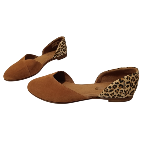 Toms Shoes - Toms Flats Women's Size 8.5 Wide Carmel Brown Suede Leopard Accent Julie D'Orsay